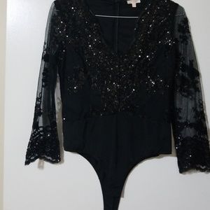 Sequined black bodysuit back zipper